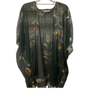 * Elegant Sheer Floral Kimono - Green and Gold